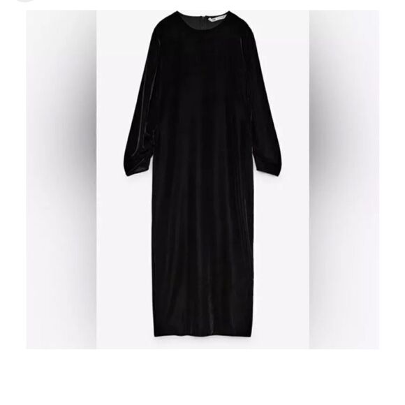 ZARA DRAPED VELVET MIDI DRESS BLACK SZ small NWT - Picture 6 of 16